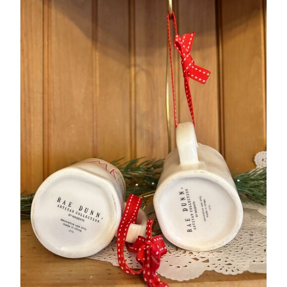 Rae Dunn Mr Mrs Ceramic Mug Ornament Red White Ribbon First Christmas Together - Picture 2 of 8